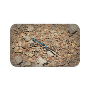 Beautiful Blue Dragonfly on Rocky Ground Bath Mat