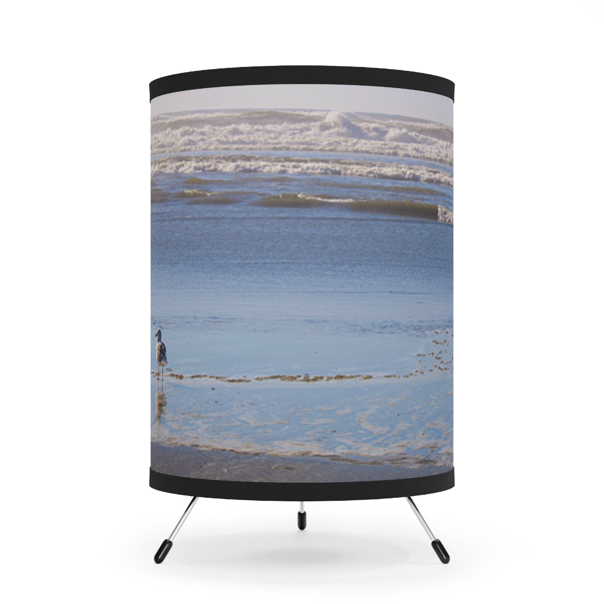 Beach Wave Scene With Bird Standing Photographic Lamp
