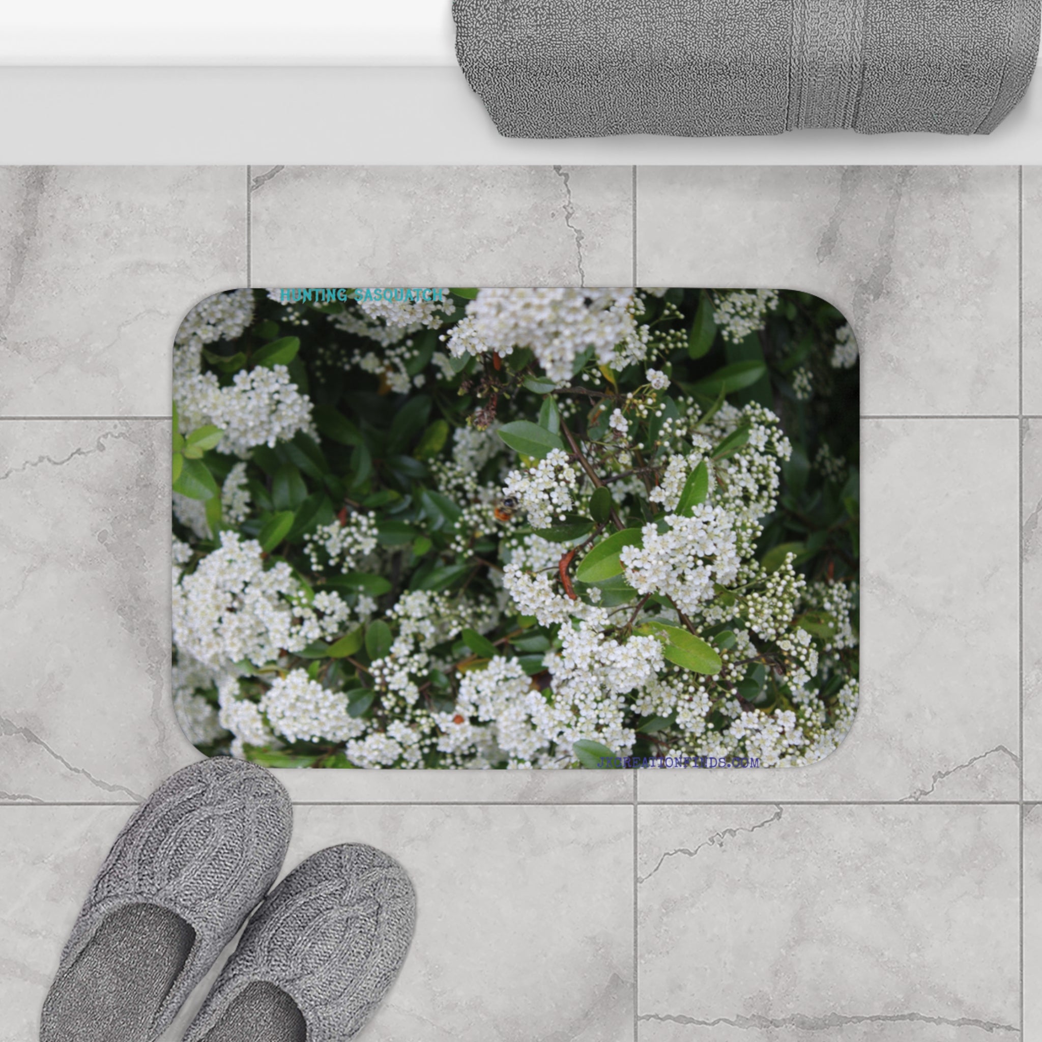 Floral White Bloom Print Bath Mat product