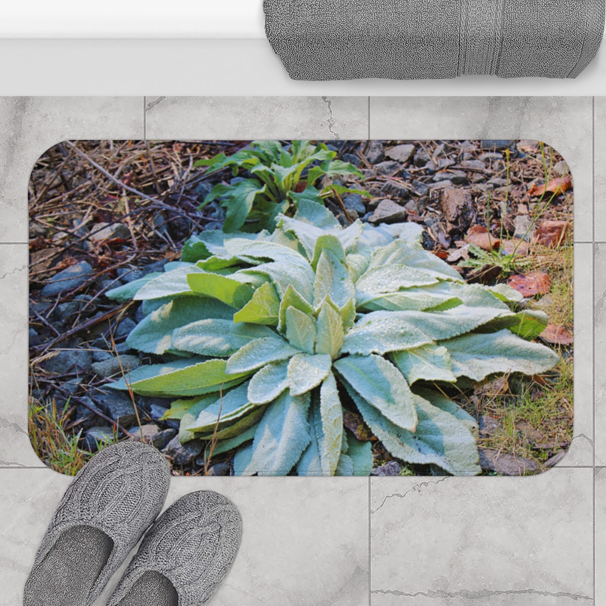 Frosty Green Plants Nature Scene Bath Mat