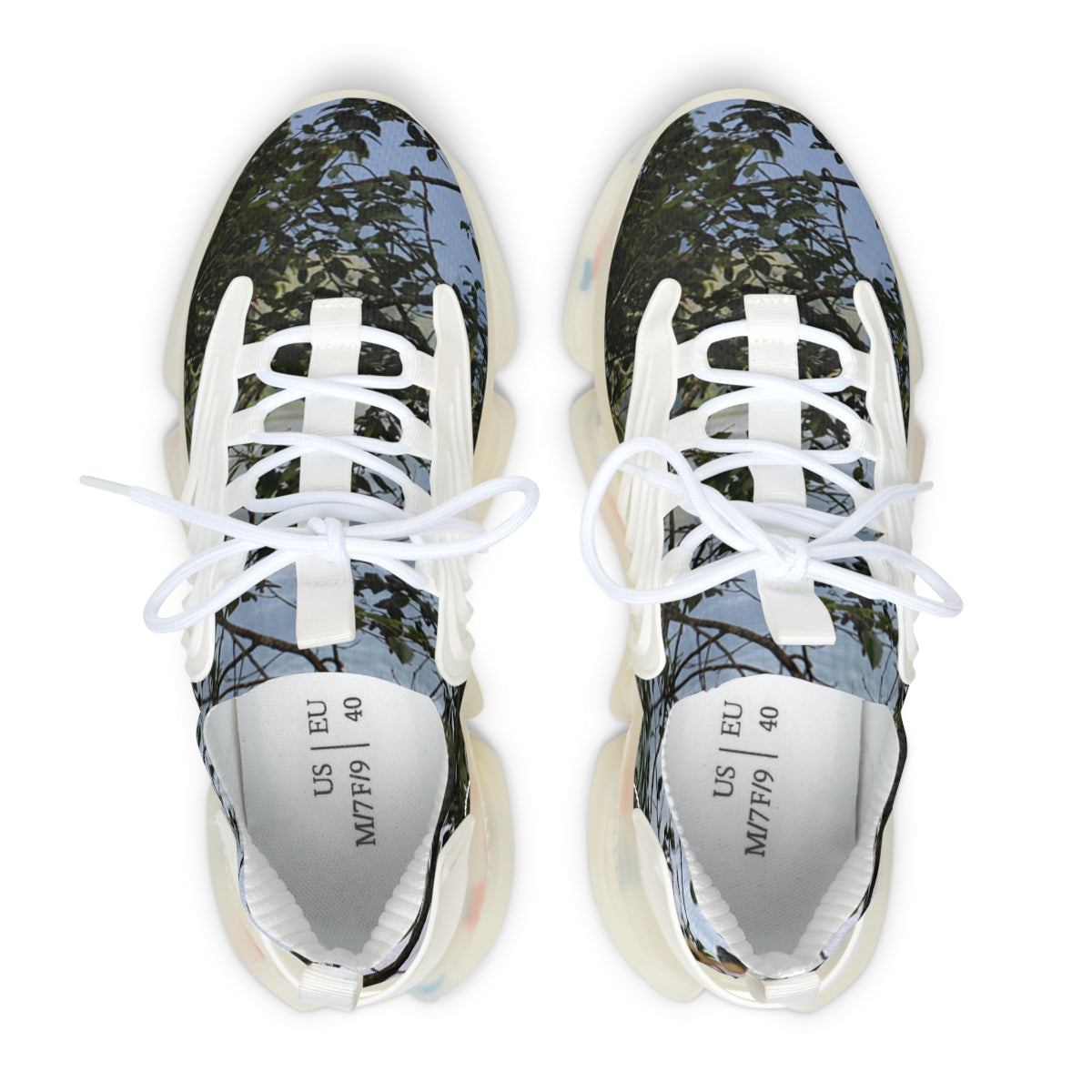 Modern Sky Blue Nature Print Lace-Up Sneakers