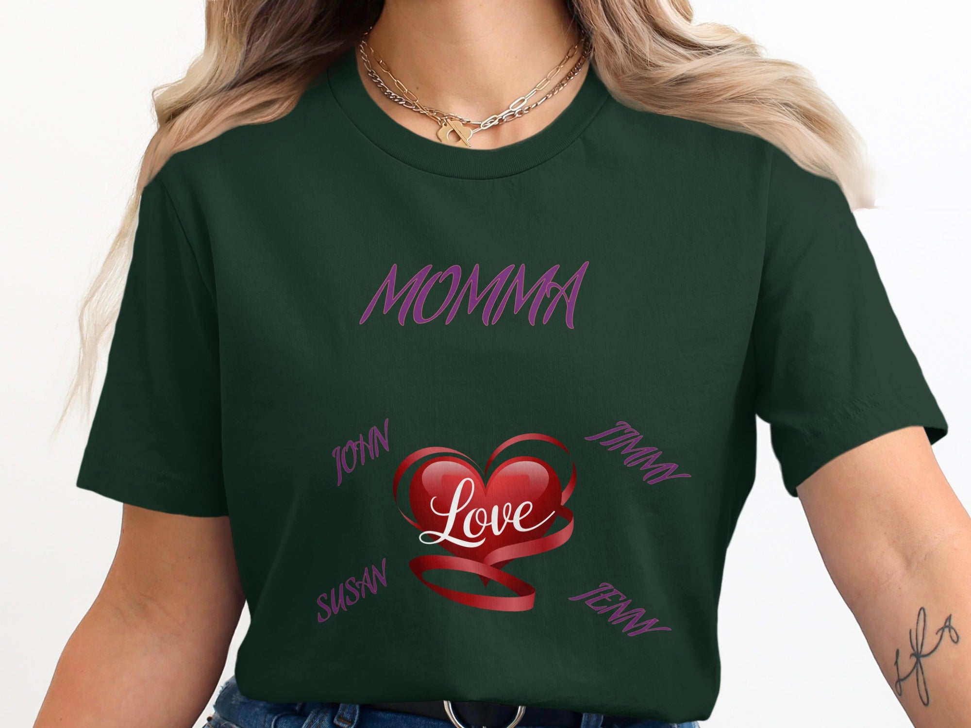 Customized Heart and Name Momma Graphic T-Shirt product