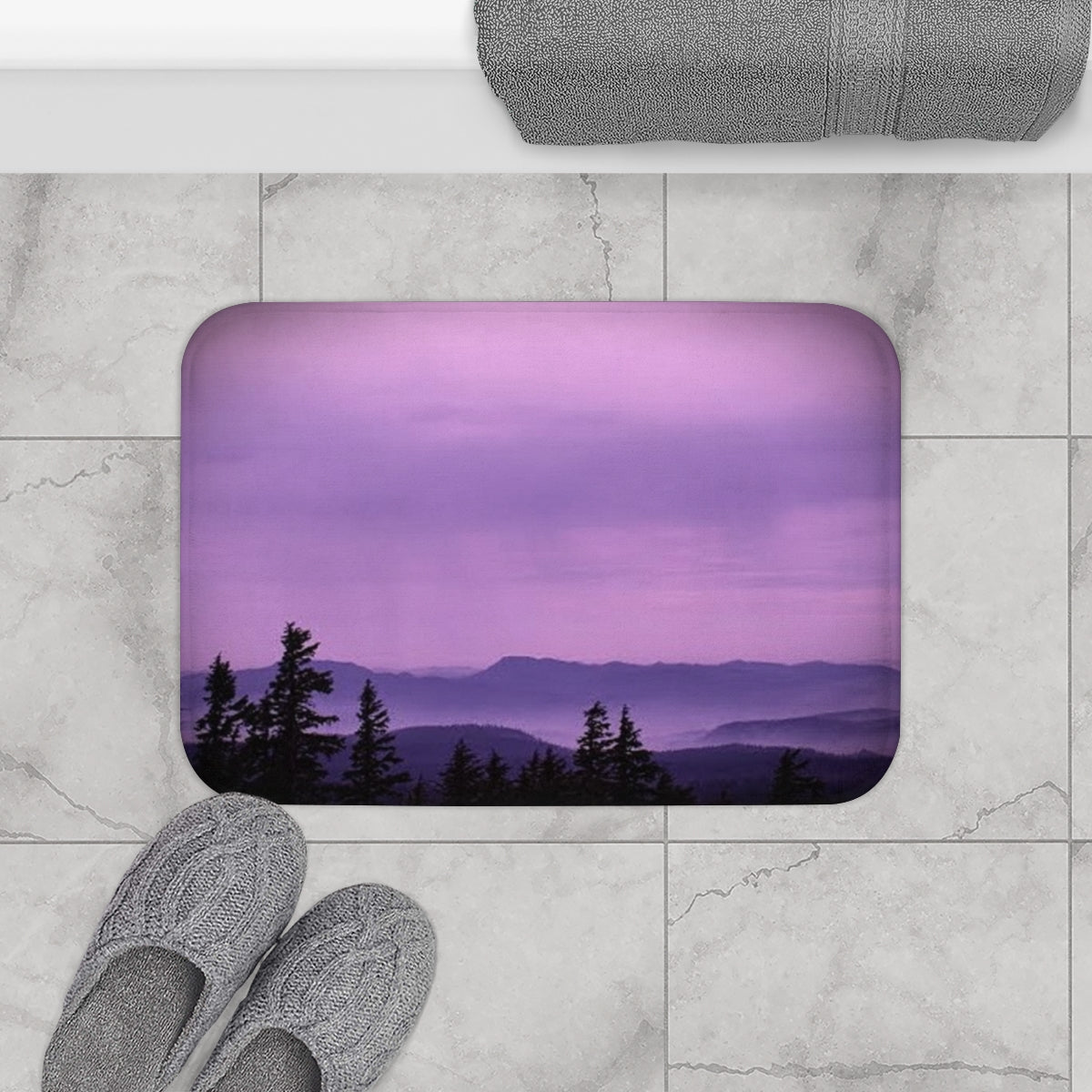 Purple Mountain Landscape Bath Mat Product