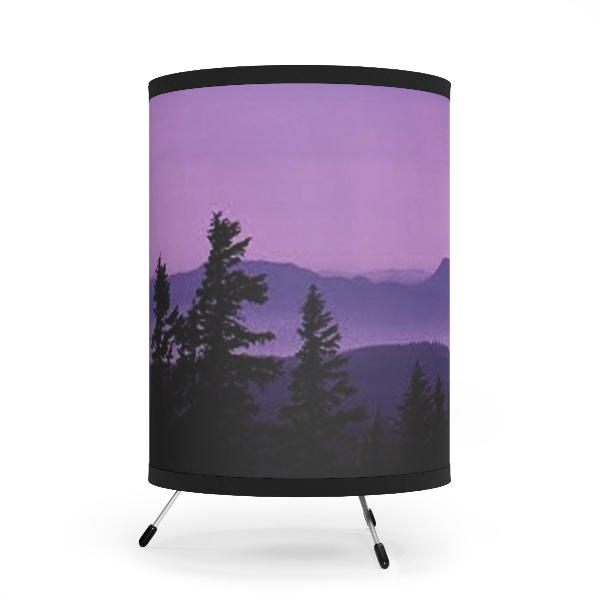 Purple Mountain Mist Night Lamp with Forest Silhouette