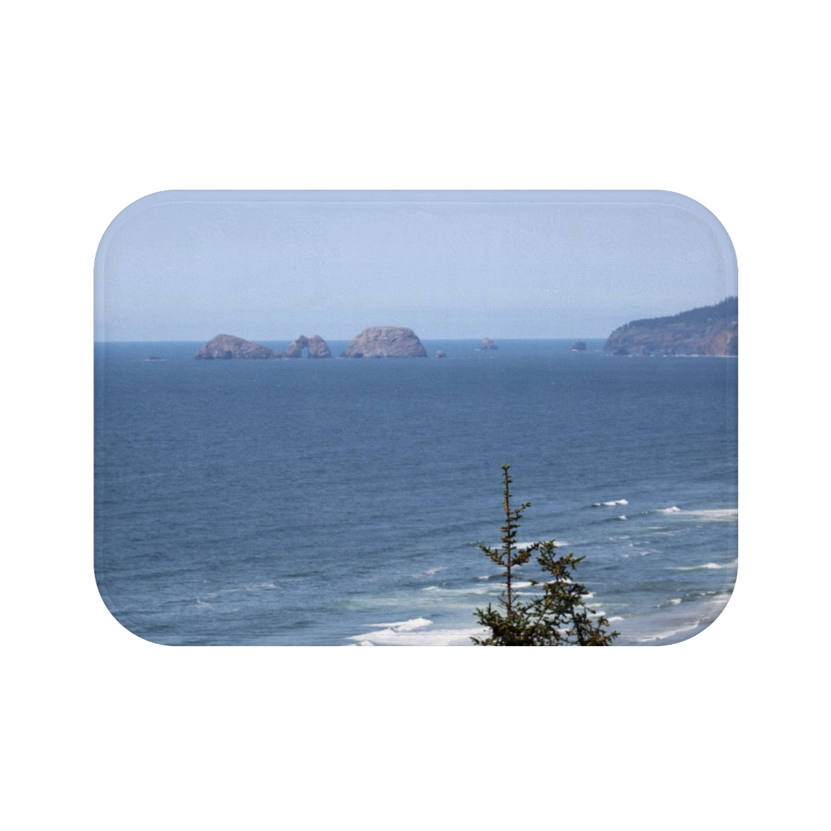 Scenic Coastal View with Trees Bath Mat