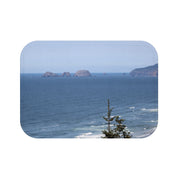 Scenic Coastal View with Trees Bath Mat