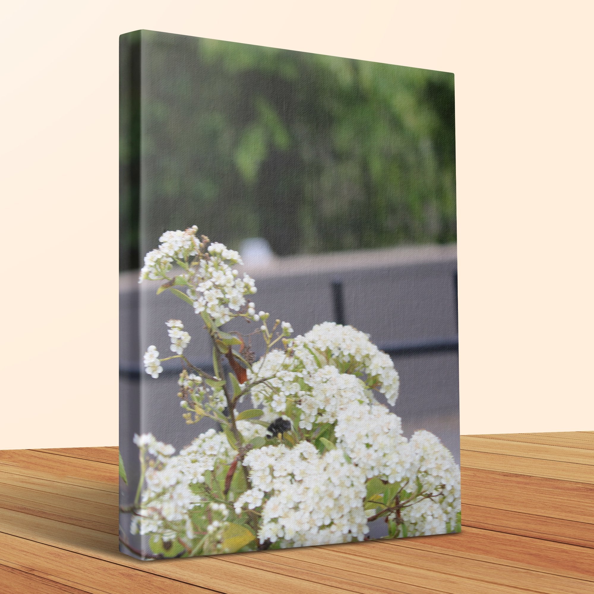 White Blossoms on Green Background Canvas product