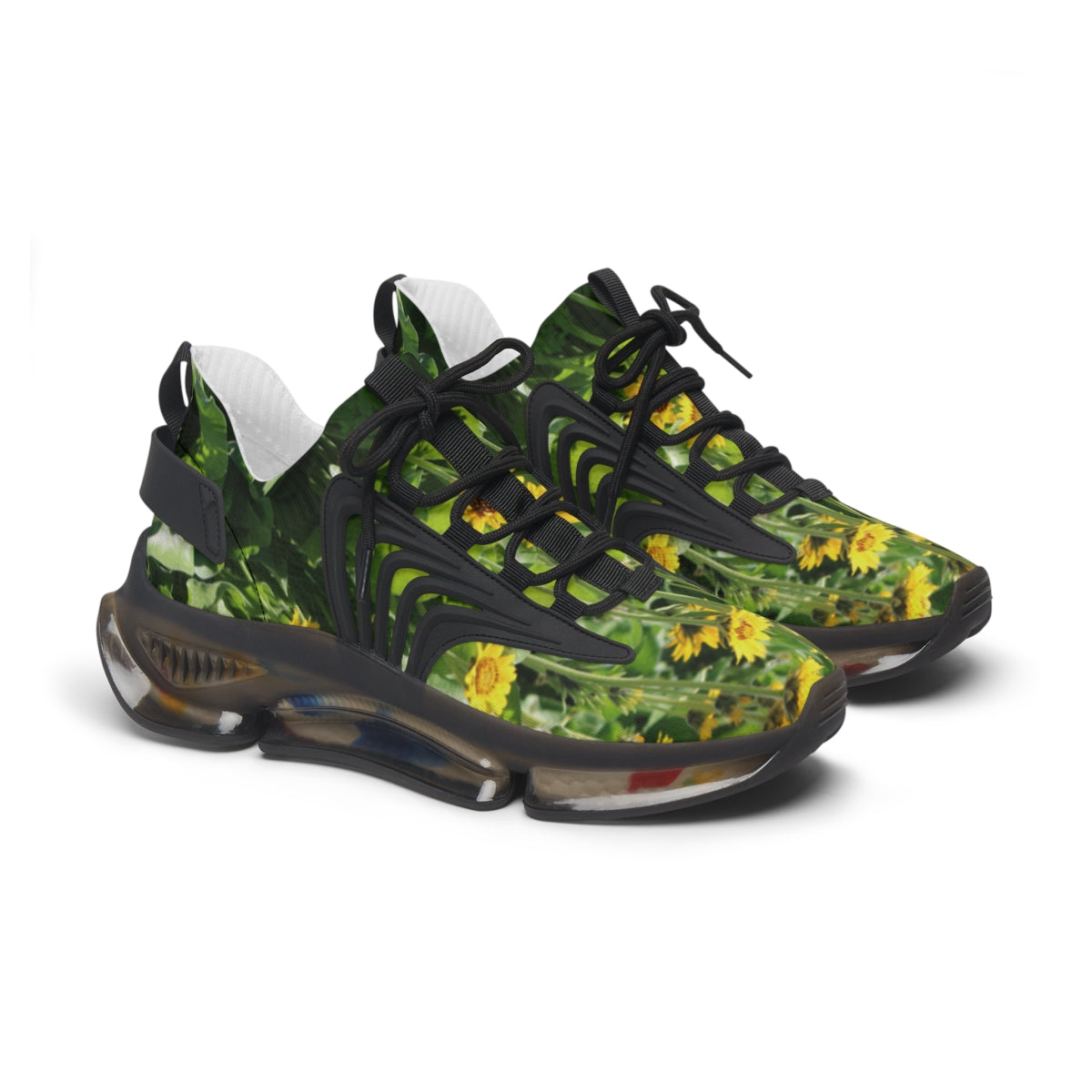 Women's Mesh Sneakers with Sunny Yellow Wildflowers Print, Floral Design, Comfortable Shoes, Nature Inspired Footwear
