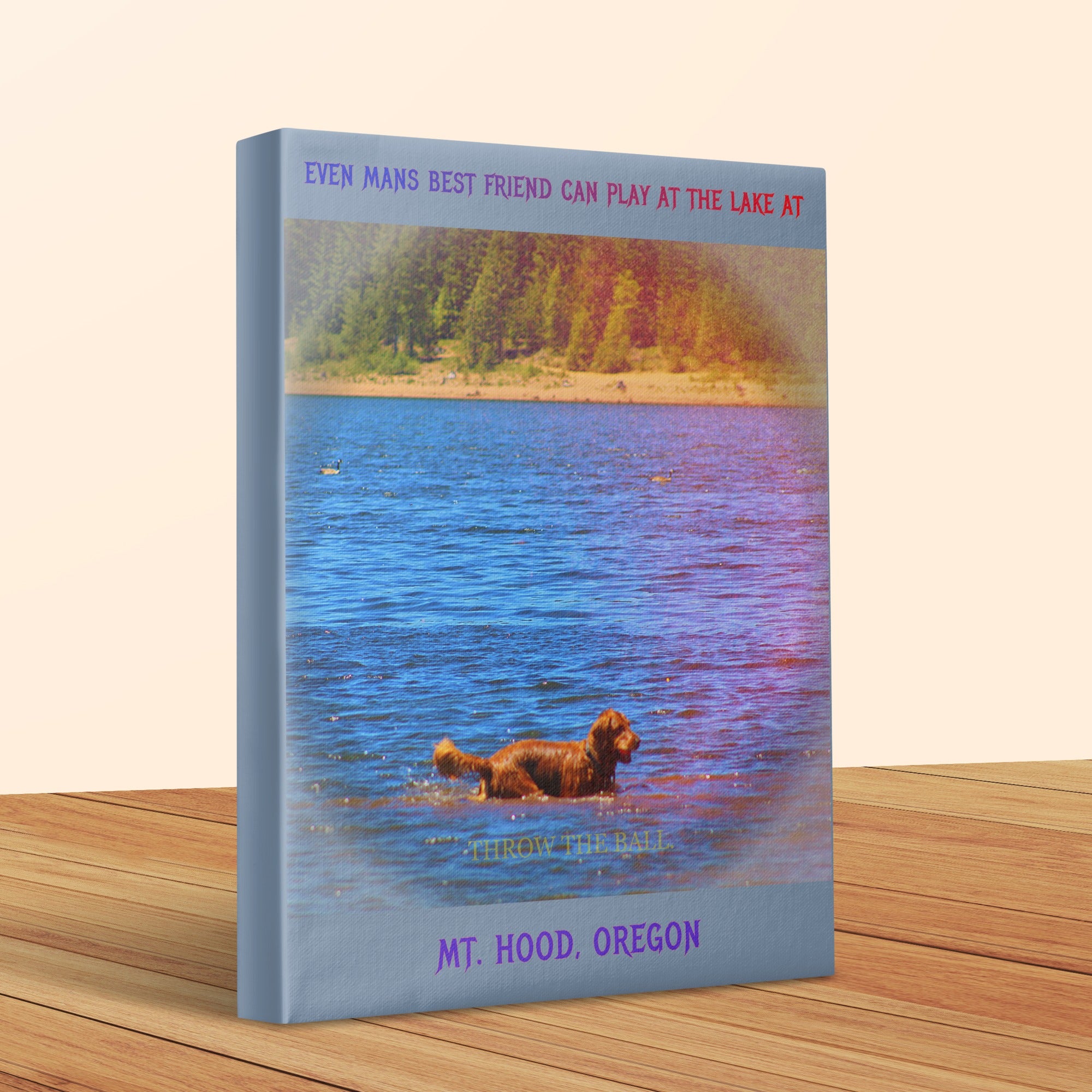 Scenic Lake View with Dog Canvas Print product