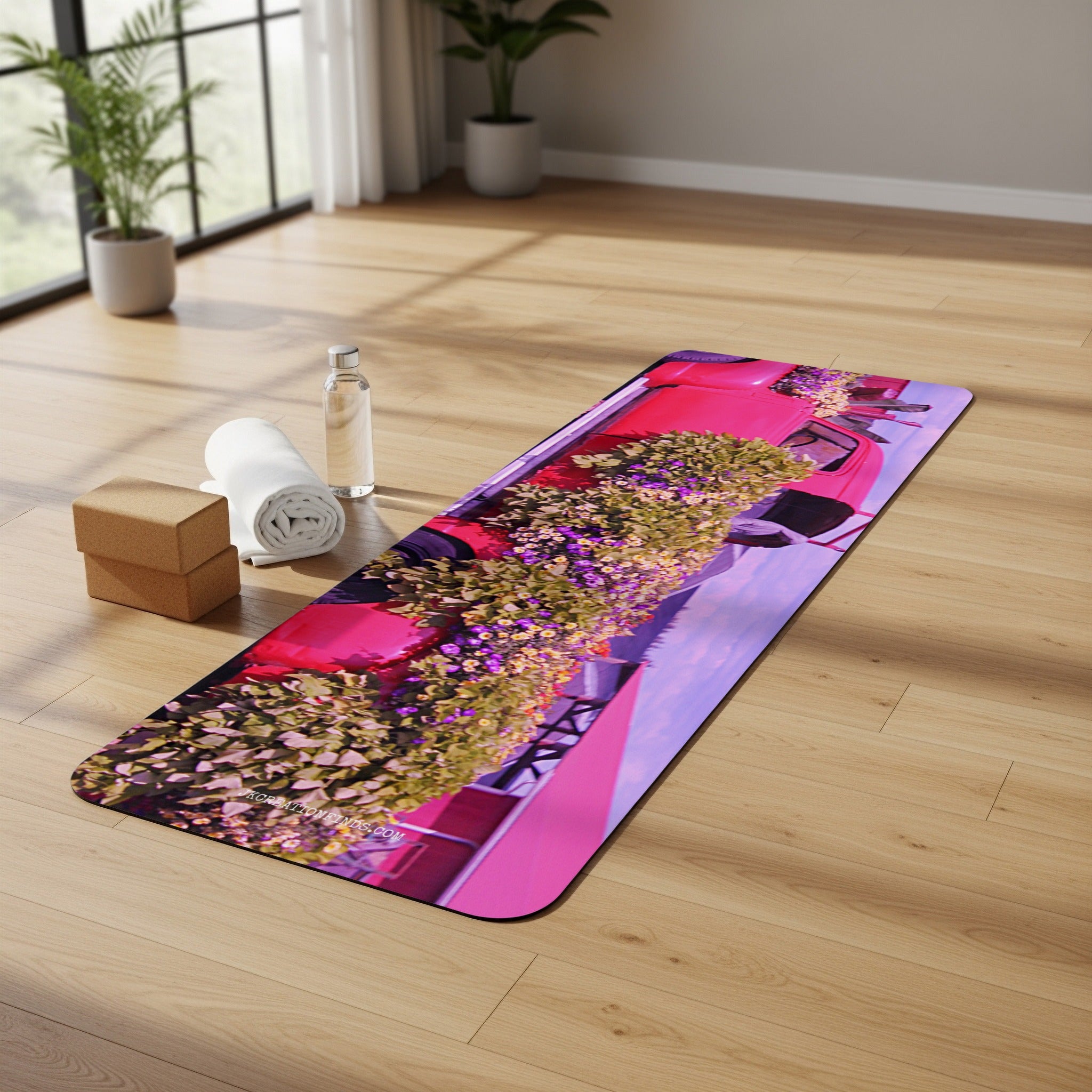 Beautiful Pink Yoga Mat with Floral Design product type