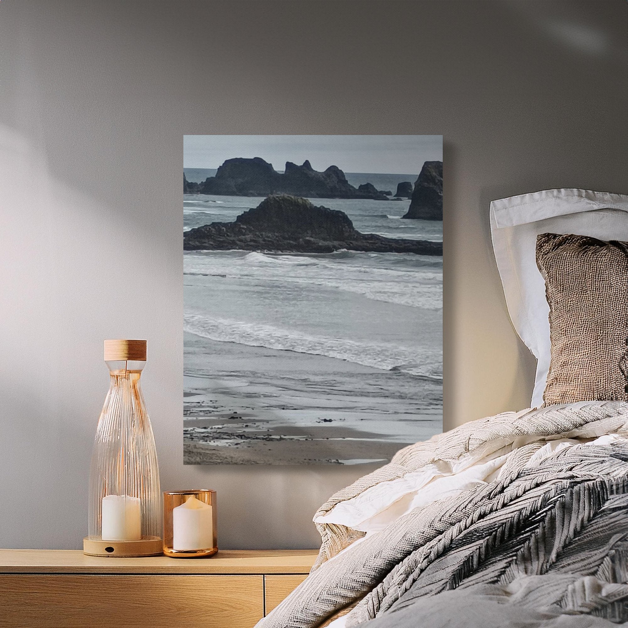 Serene Ocean Waves and Rocky Cliffs Wall Art product