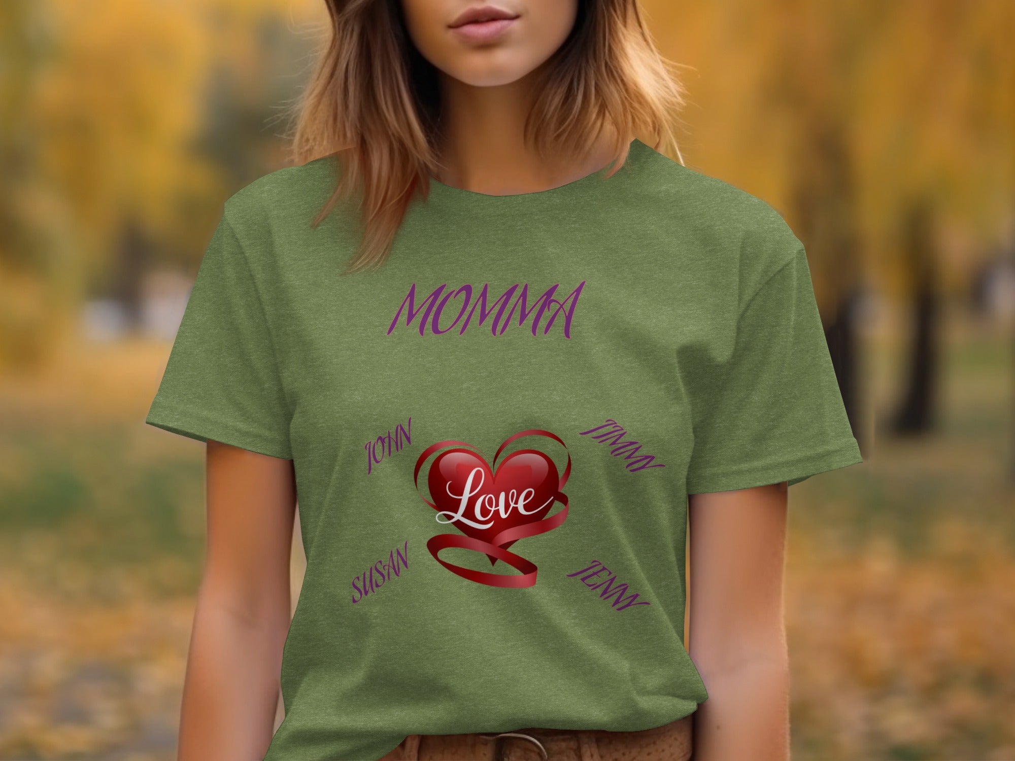 Personalized Love Heart Design Momma T-Shirt Product