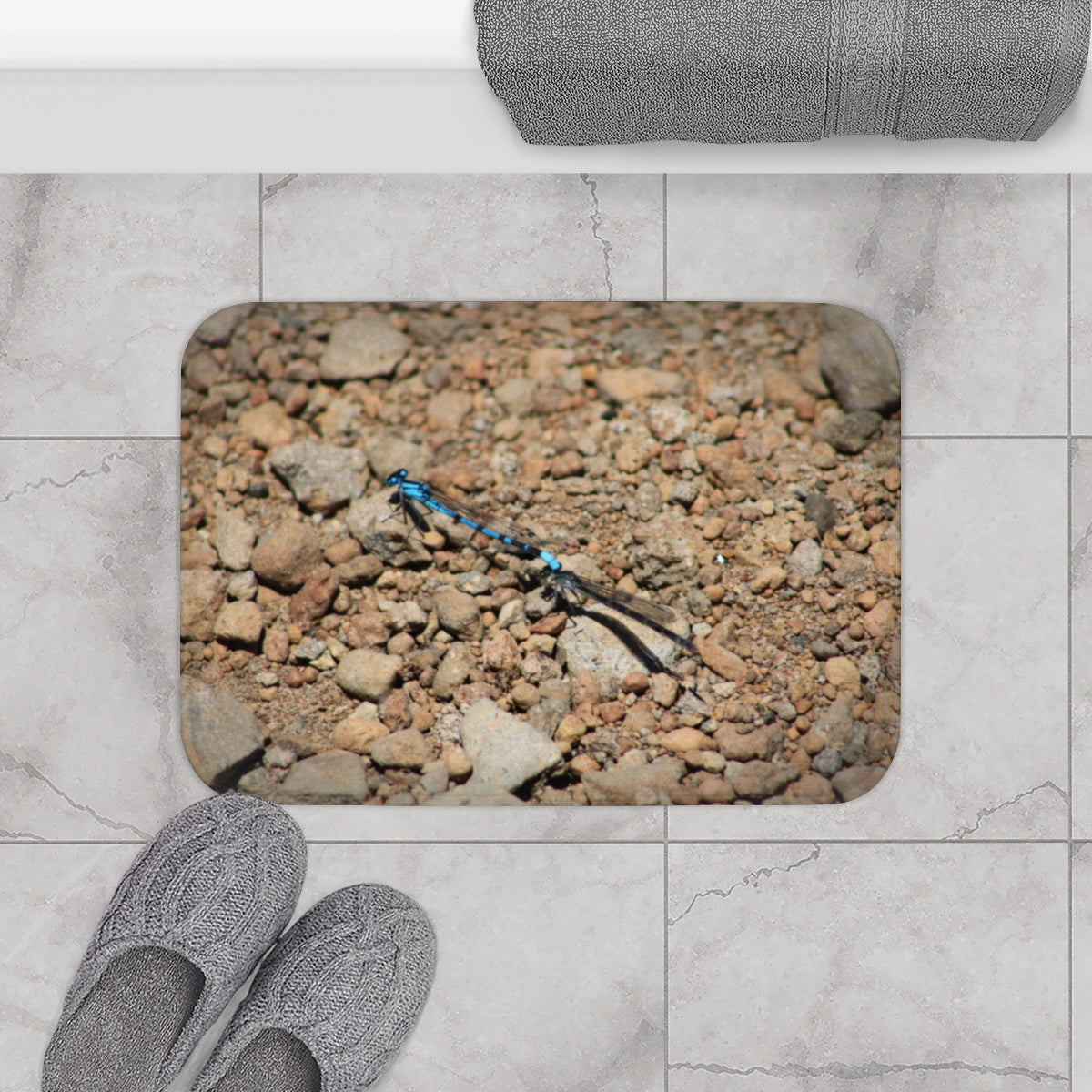 Dragonfly on Rocky Ground Printed Bathroom Mat