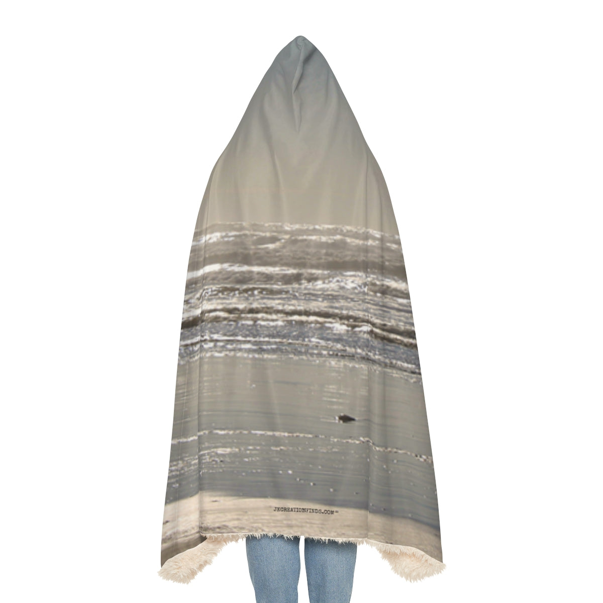 Cozy Hooded Blanket with Tranquil Beach Print Design