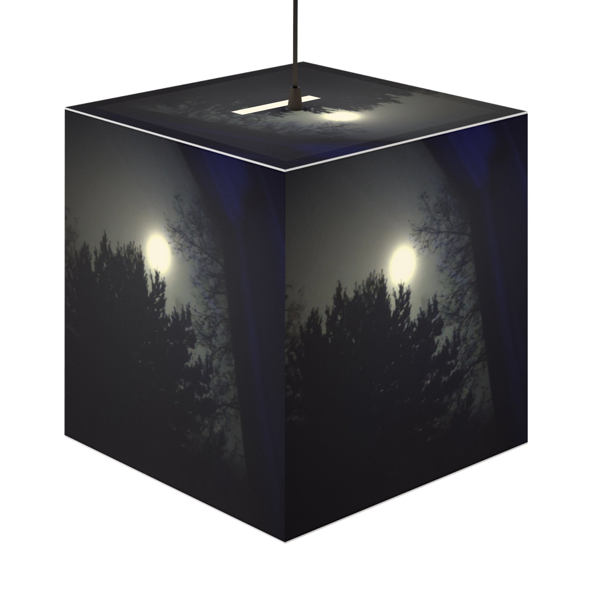 Misty Full Moon Forest Night Scene Pendant Lamp