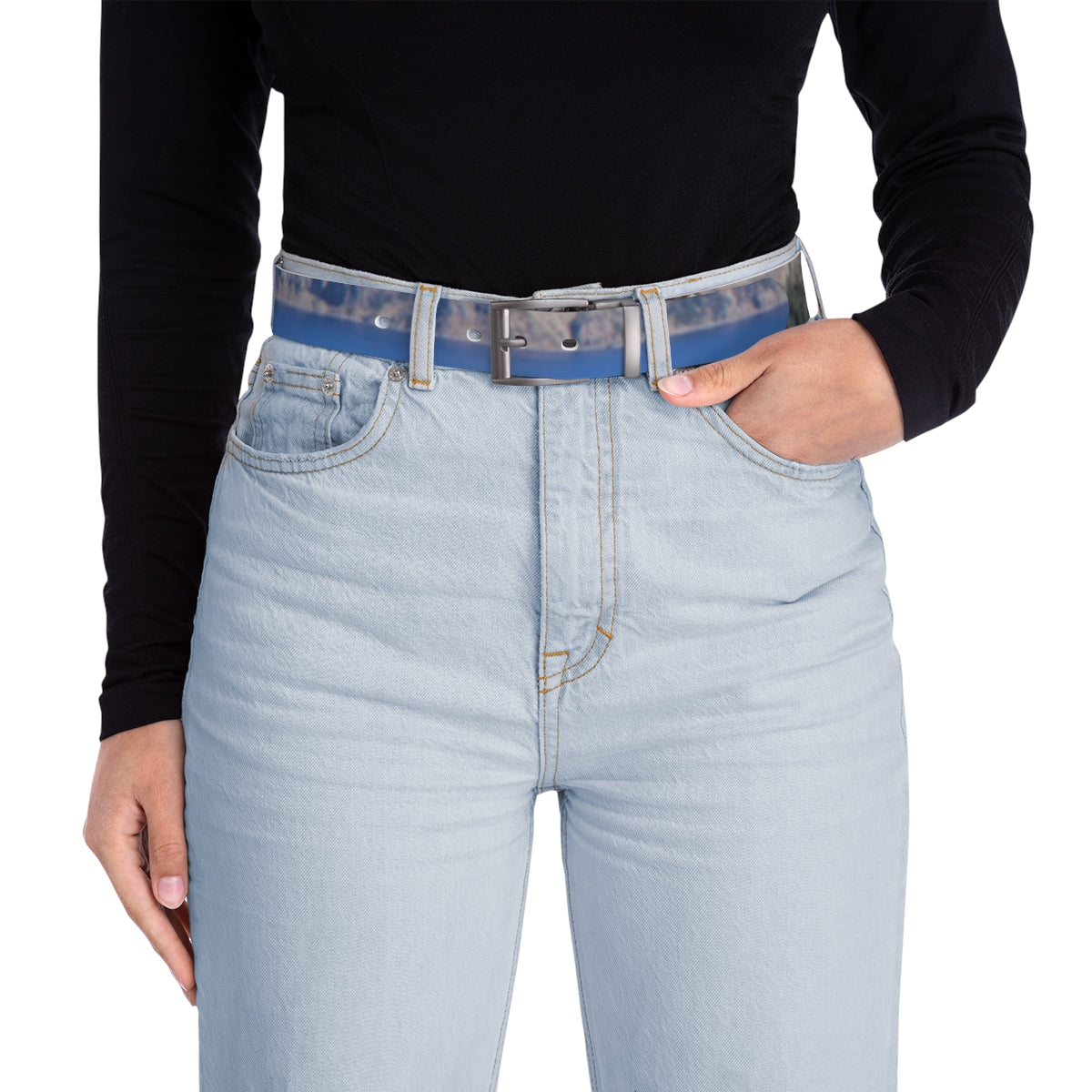 Blue Camouflage Belt with Metal Buckle Casual Accessory