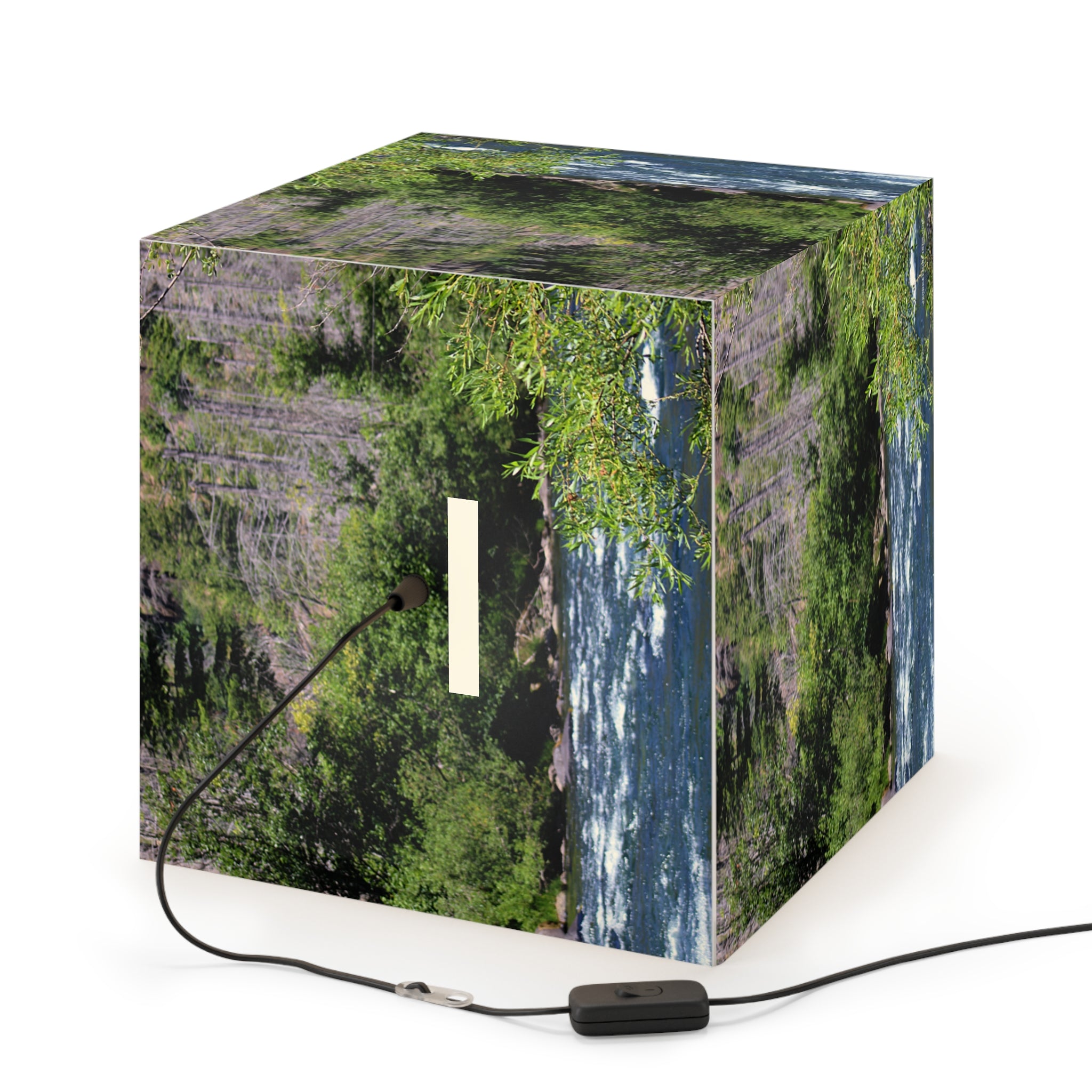 Green Forest River Landscape Illuminated Cube Light Box