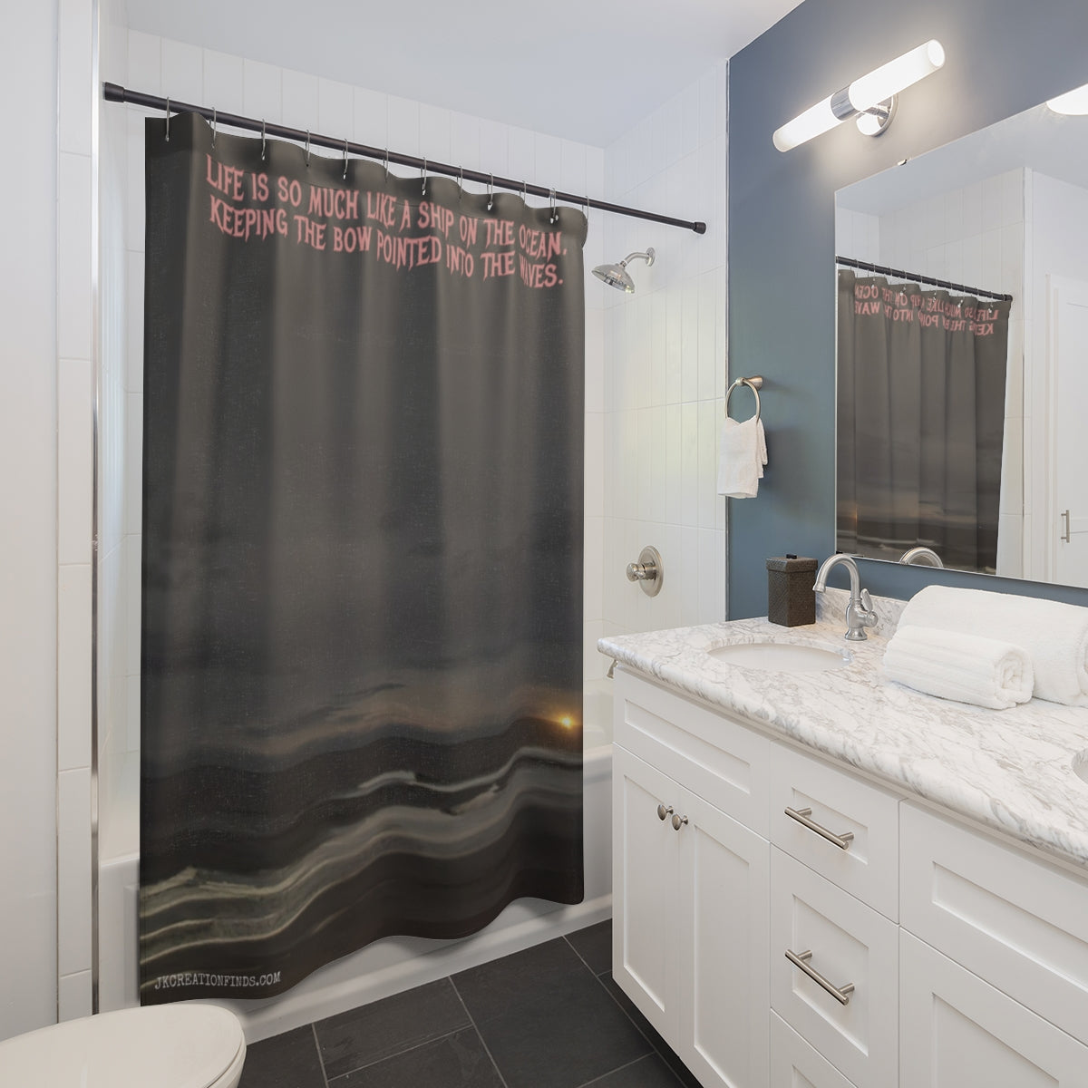 Inspiring Ocean Quote Black Shower Curtain for Bathroom