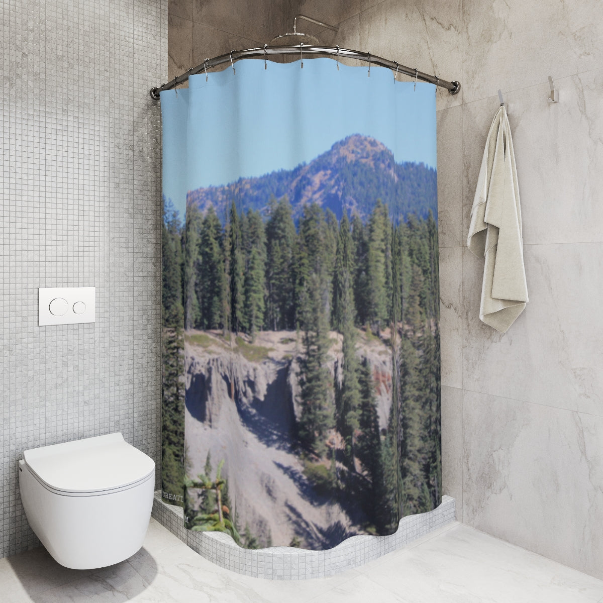 Mountain and Forest Scenic Shower Curtain for Nature Lovers