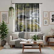 Waterfall Window Curtain, Mossy Rocks Home Decor, Serene Nature Scenery, Relaxing Waterfalls, Decorative Window Coverings