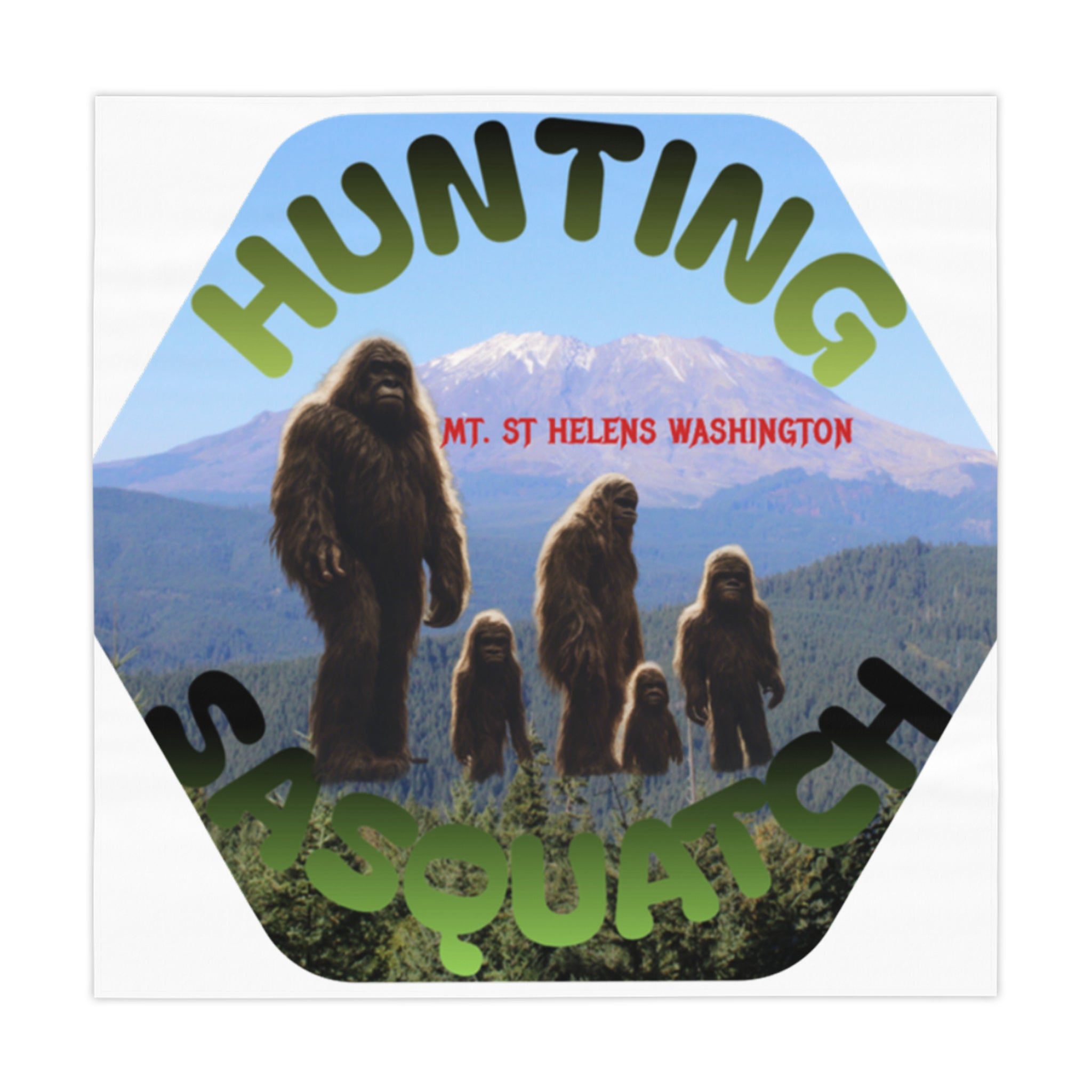 Sasquatch family in front of Mt. St. Helens, Washington.