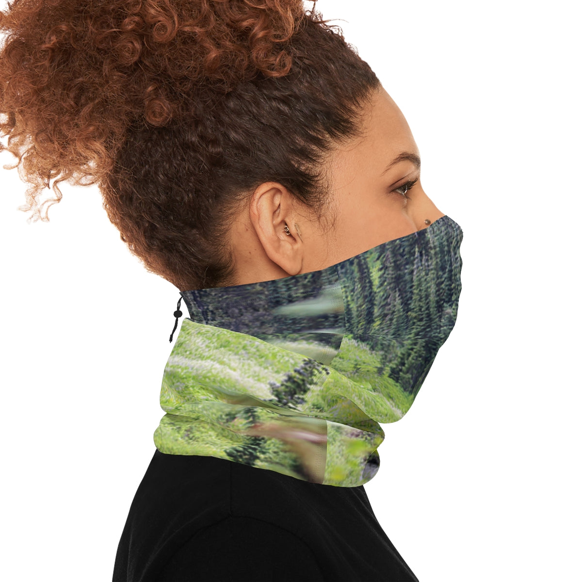 Green Patterned Adjustable Neck Gaiter for Outdoor Activities