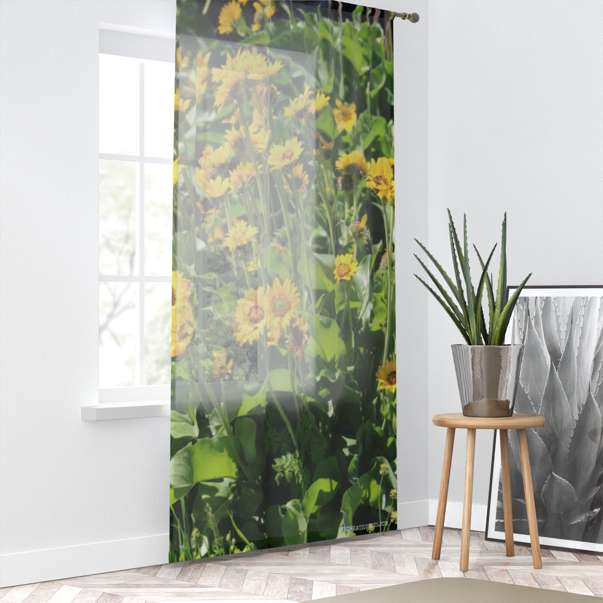 Yellow Flower Window Curtain, Golden Aster Floral Drapes, Botanical Nature Home Decor, Bright Spring Summer Sunlight Window Treatment