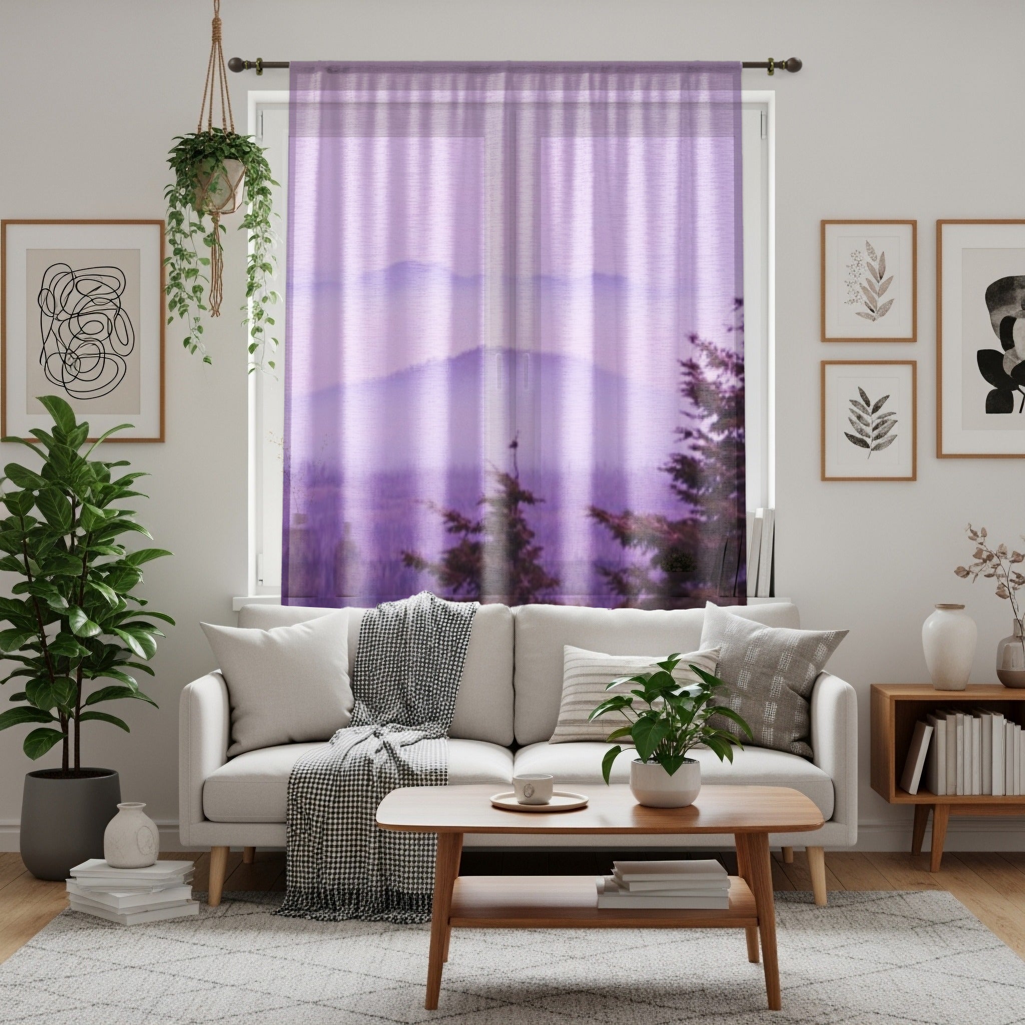 Misty Mountain Window Curtain, Purple Mountain Range View, Mountain Landscape Decor, Scenic Nature Art Curtain, Home Decor Curtains