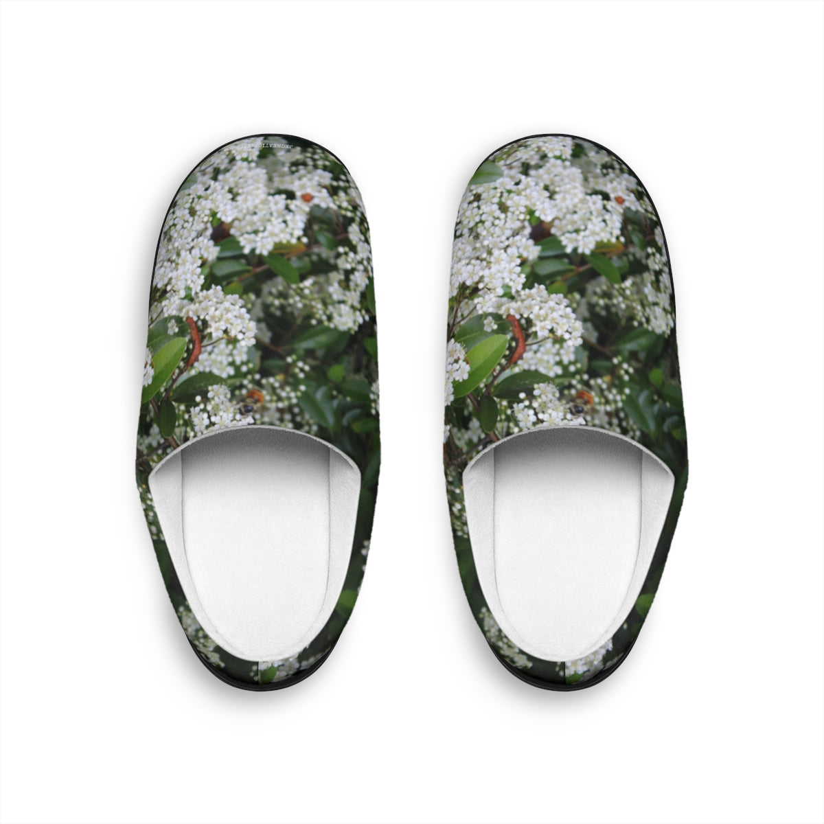 Elegant Floral Design with Green Leaves Print Slippers