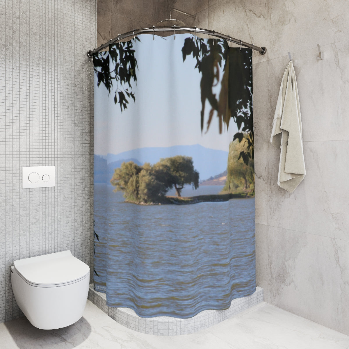 Scenic Lake and Trees Print Shower Curtain Product