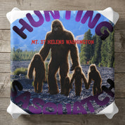 Bigfoot family in Washington mountains, text: "Mt. St. Helens Washington Sasquatch".