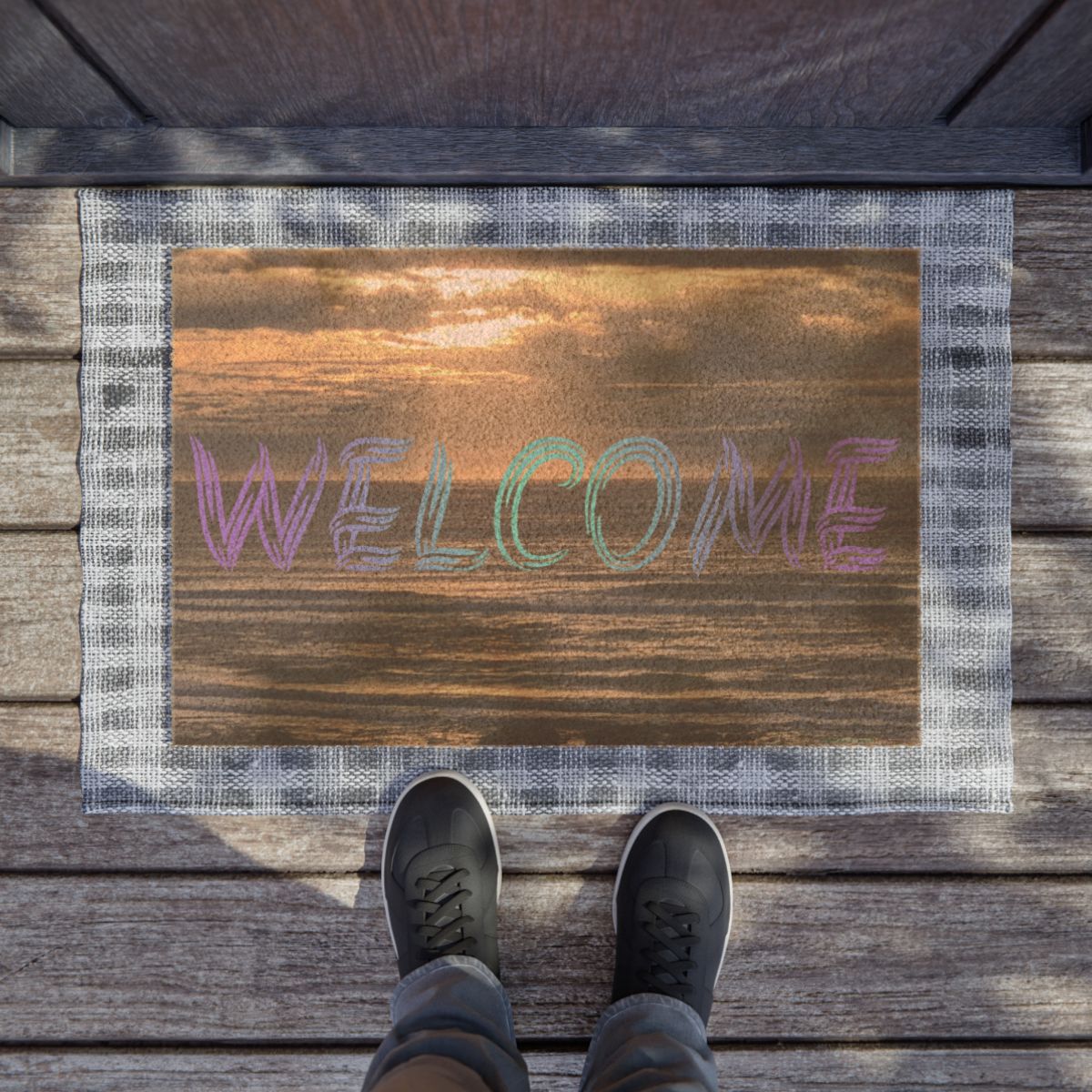 Welcome Rustic Wooden Floor Mat Stylish Home Decor