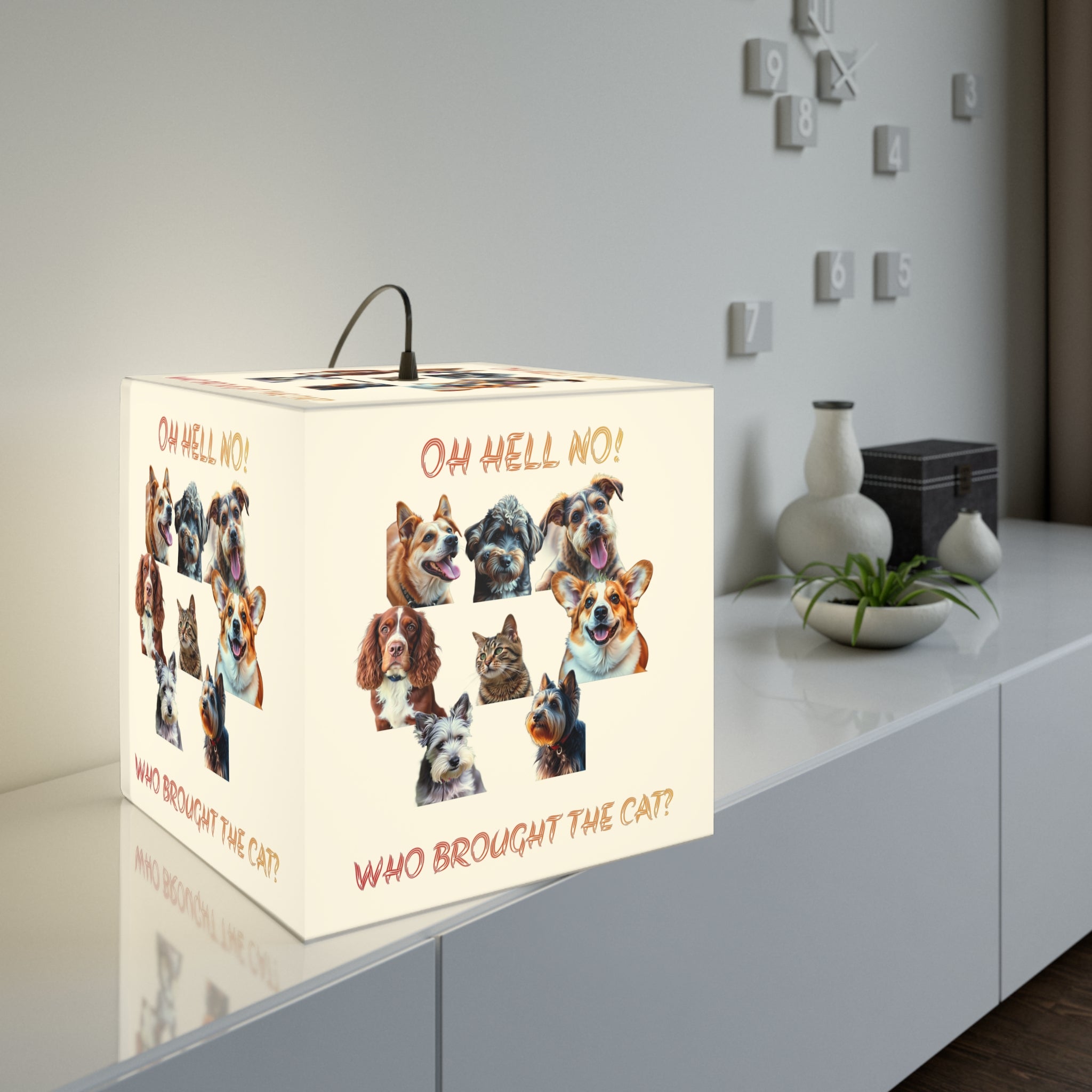 OH HELL NO! WHO BROUGHT THE CAT? Dogs Pets Lamp product type