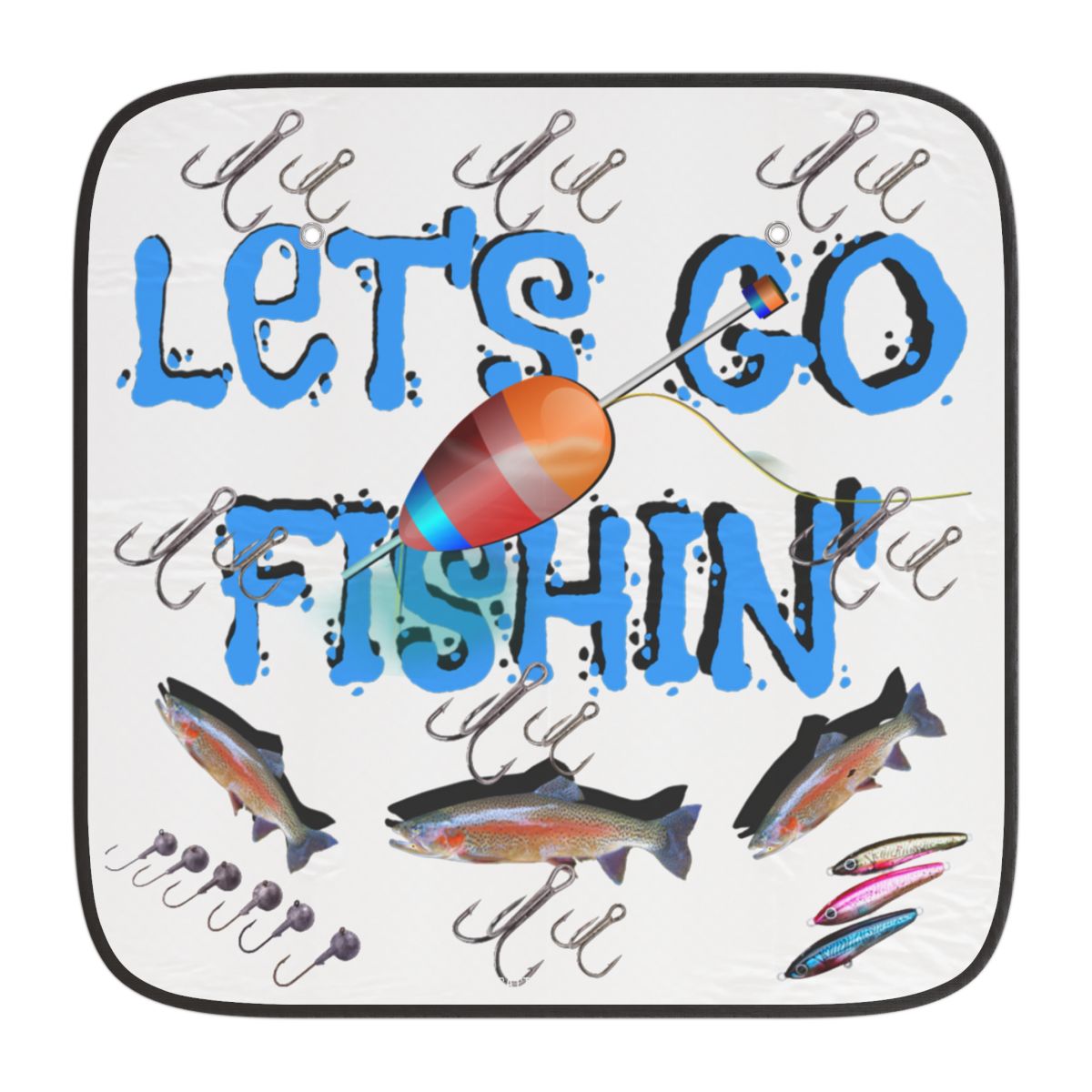 LET'S GO FISHIN' Colorful Fishing Hooks and Fish Sunshade