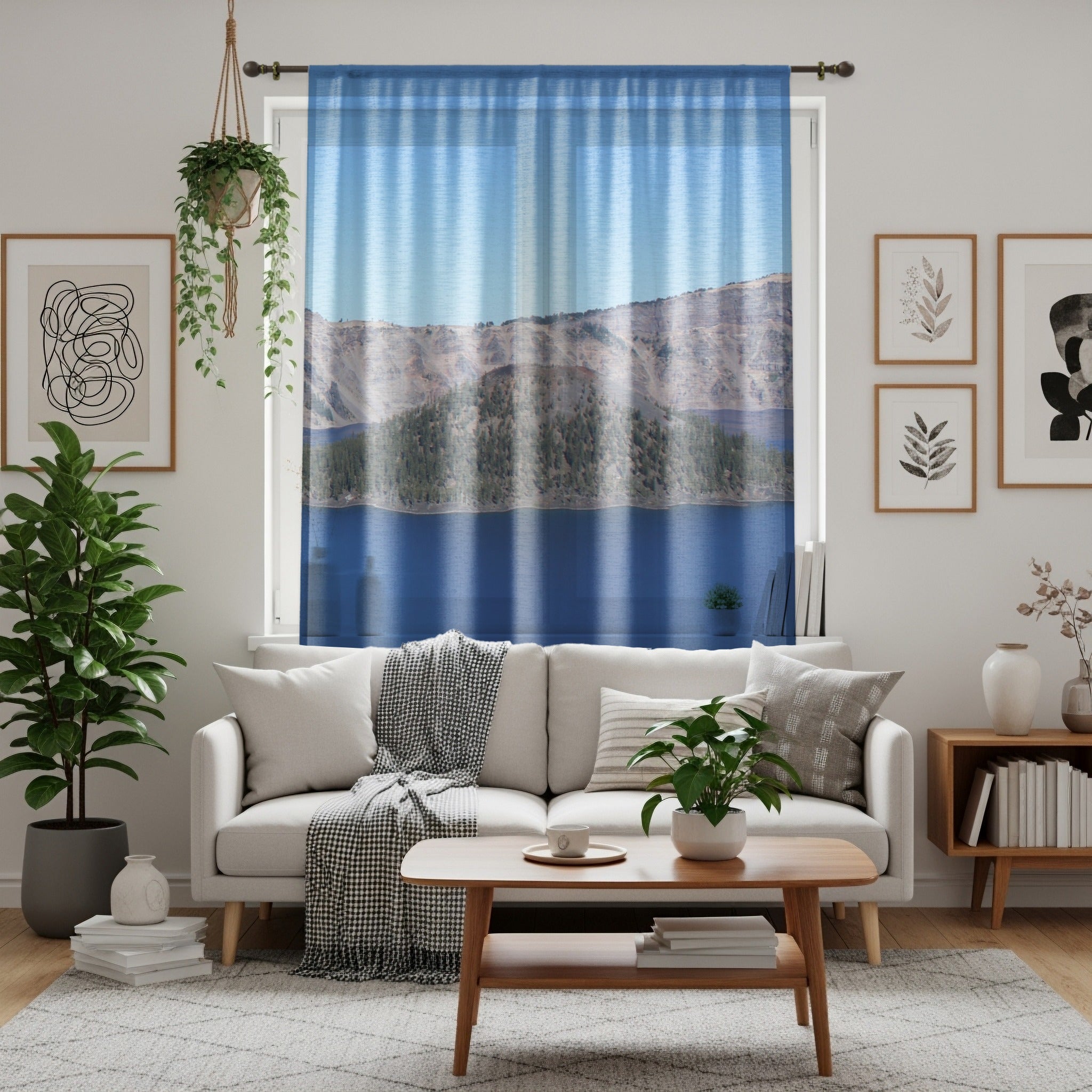 Scenic Lake and Mountain View Sheer Curtain Panel