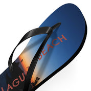 Flip-flop with sunset over Laguna Beach text and image.