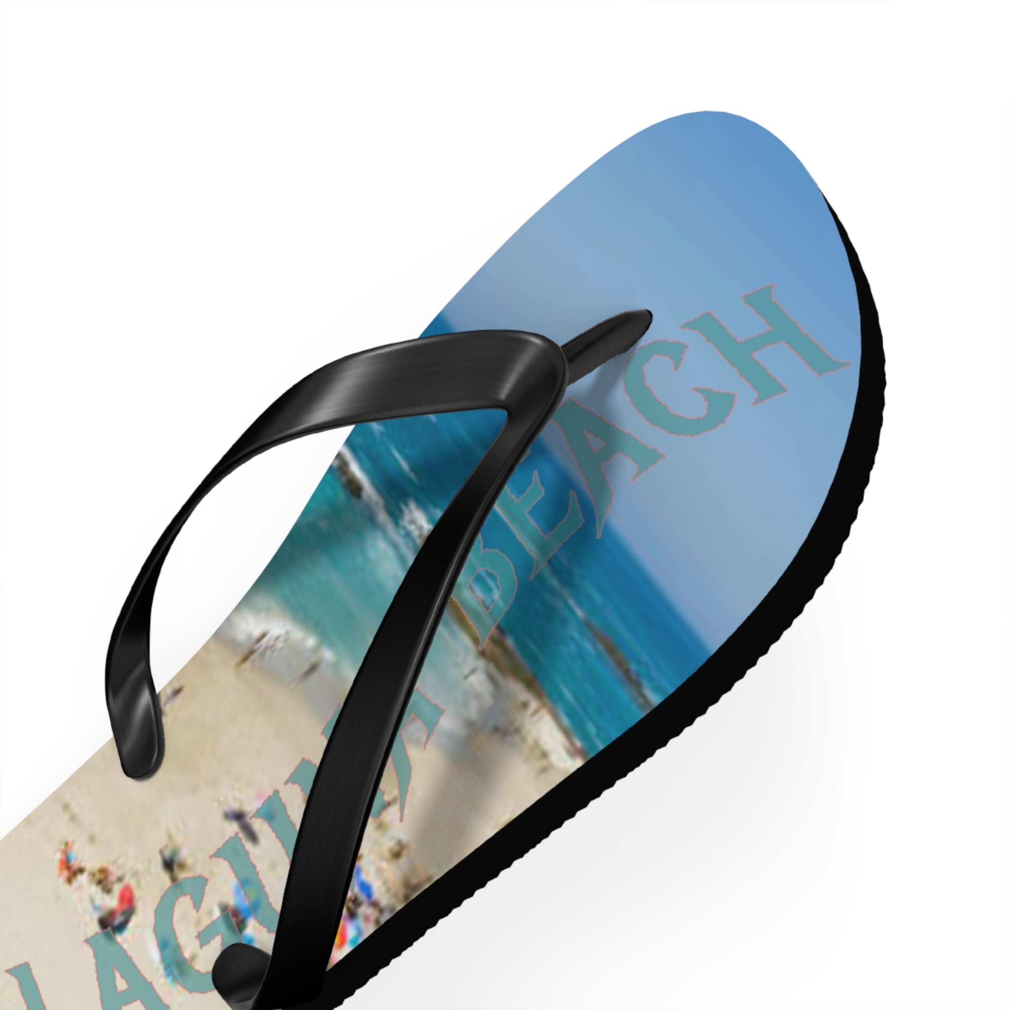 Flip-flops with a beach scene and "Laguna Beach" text.