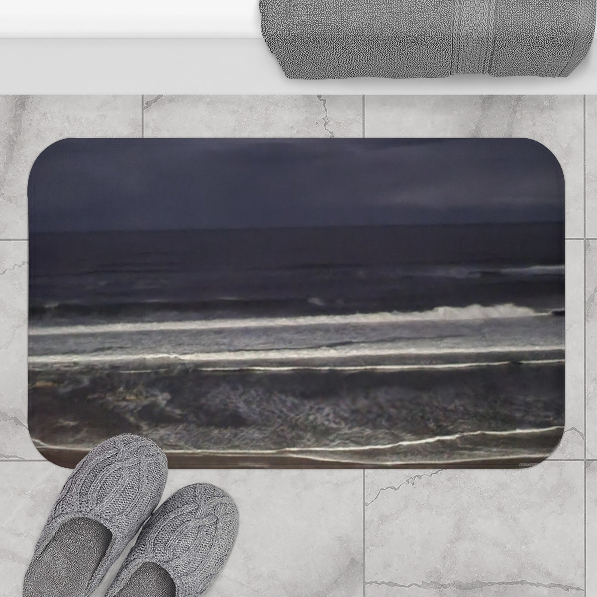 Dark Rippling Waves Ocean Themed Bath Mat