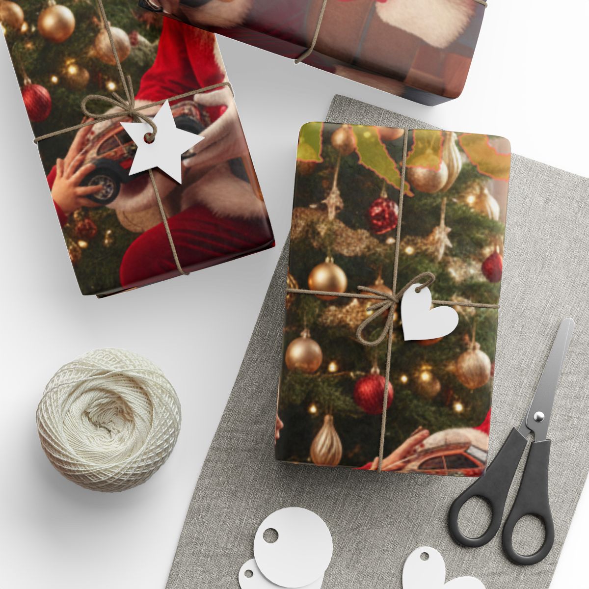 Christmas Gift Wrapping with Tree and Ornaments Design