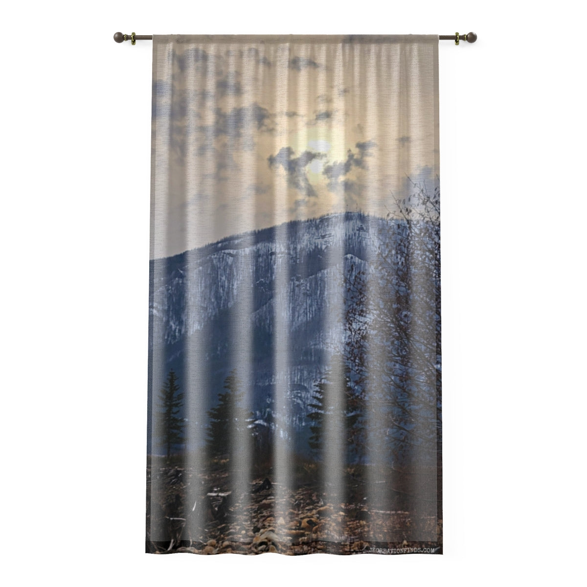 Mountain Landscape Window Curtain, Nature Inspired Home Decor, Forest View Drapes, Scenic Mountain Curtains, Cloudy Sky Window Covering
