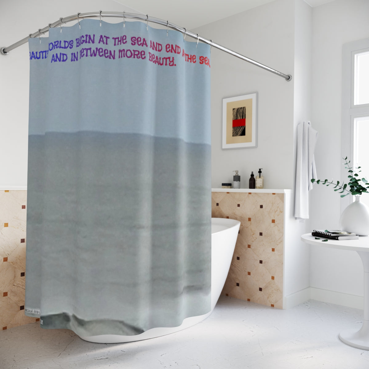 Worlds Begin and End at the Sea Shower Curtain