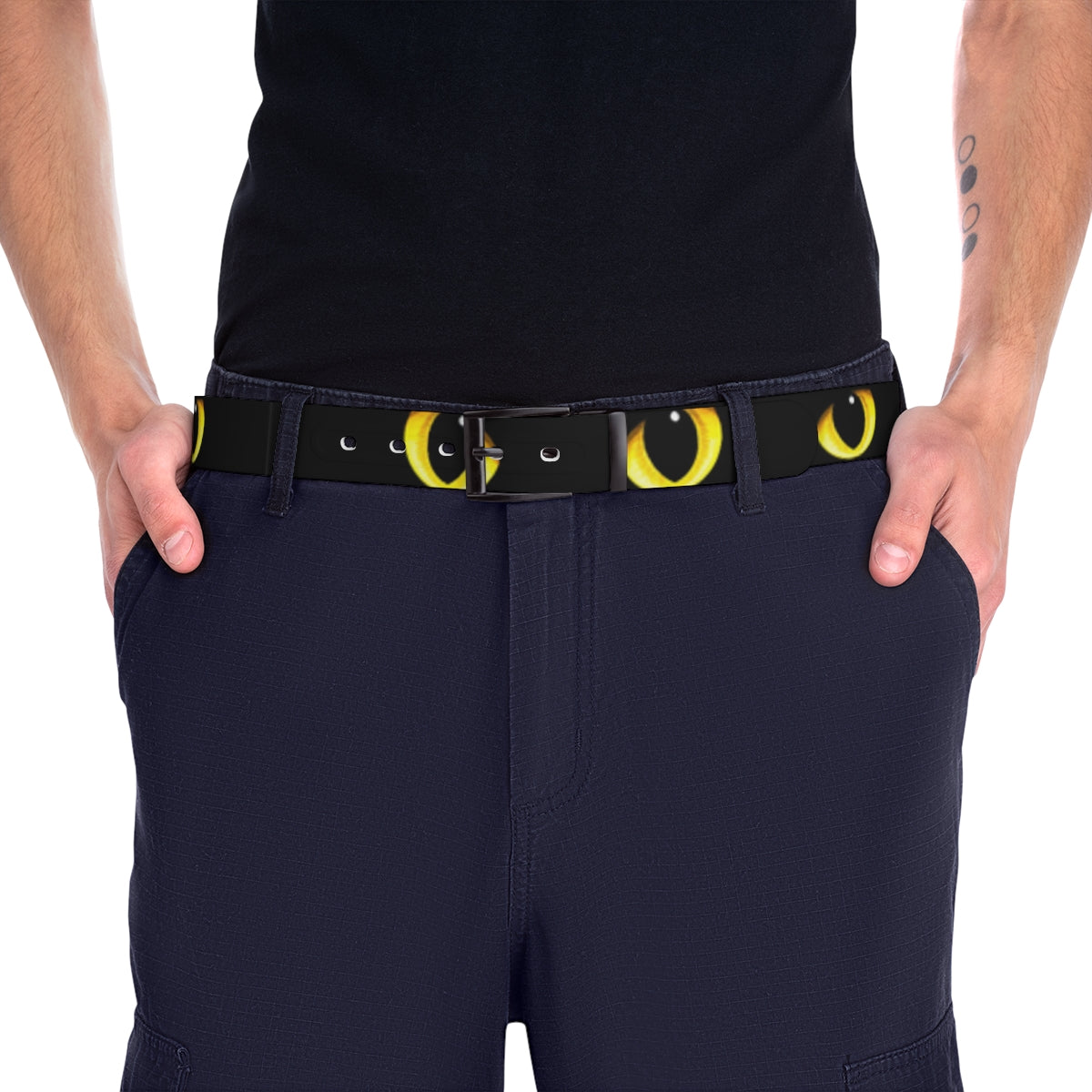 Yellow Eyed Black Cat Design Belt for Unique Look