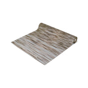 Rolled up yoga mat with abstract water pattern and website URL.