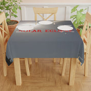 Tablecloth with a solar eclipse graphic and "SOLAR ECLIPSE" text.
