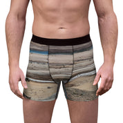 Men's boxer briefs with a low-water reservoir landscape print.