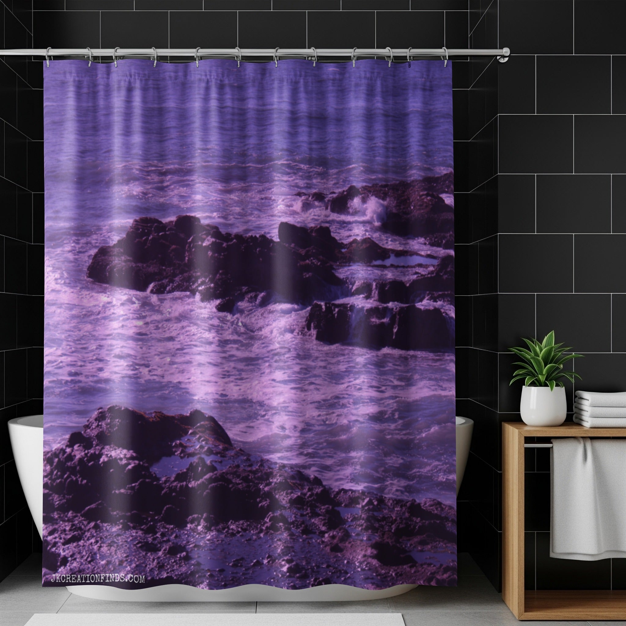 Purple Ocean Waves Decorative Shower Curtain
