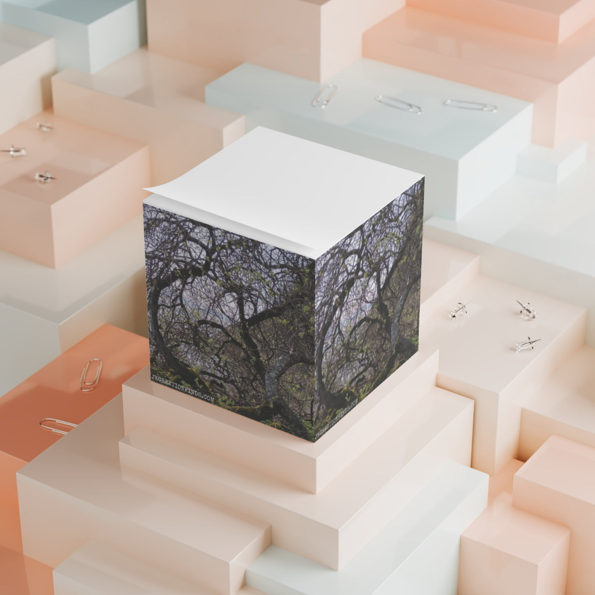 Enchanted Forest Cube with Intricate Tree Patterns Decor