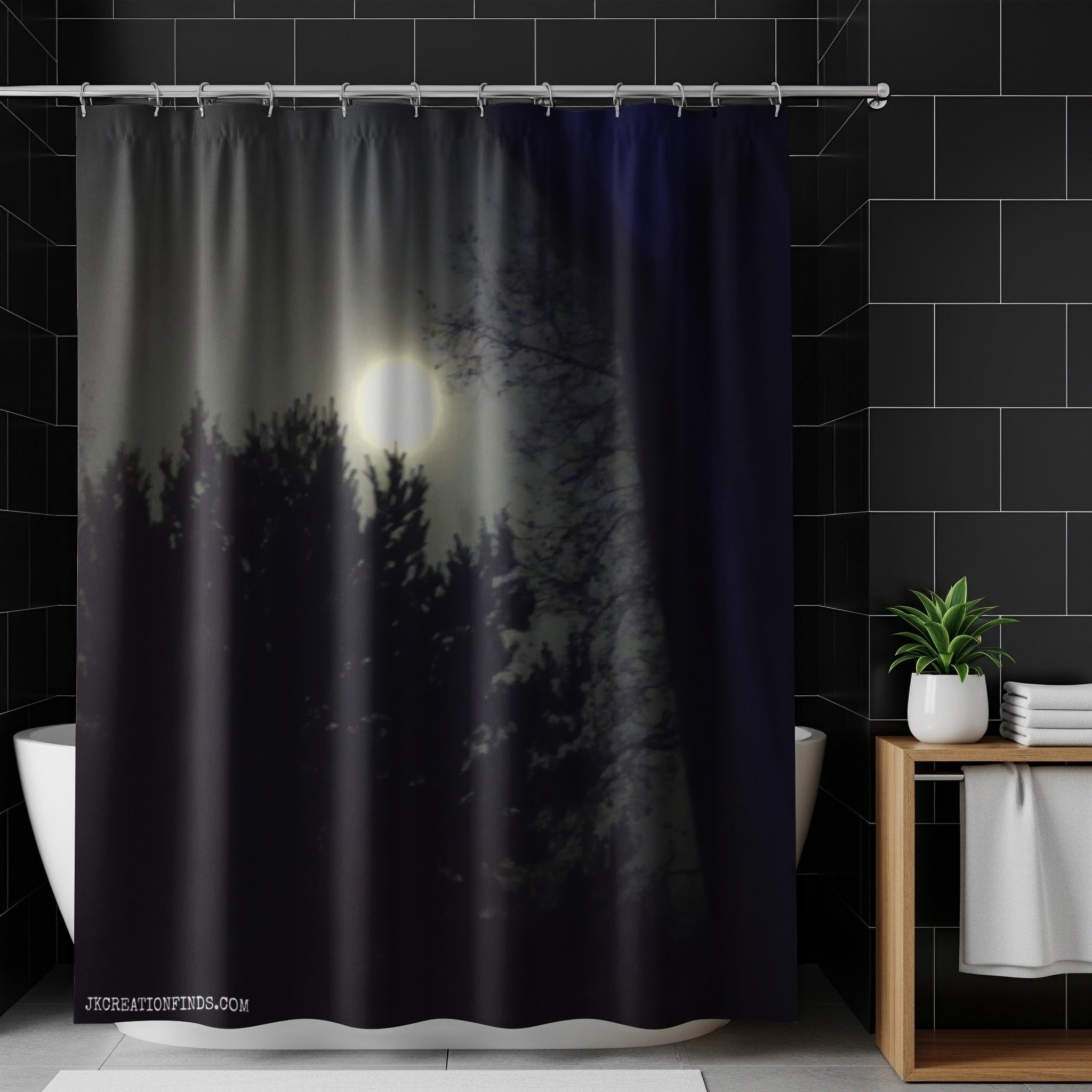 Full Moon and Silhouetted Trees Design Shower Curtain