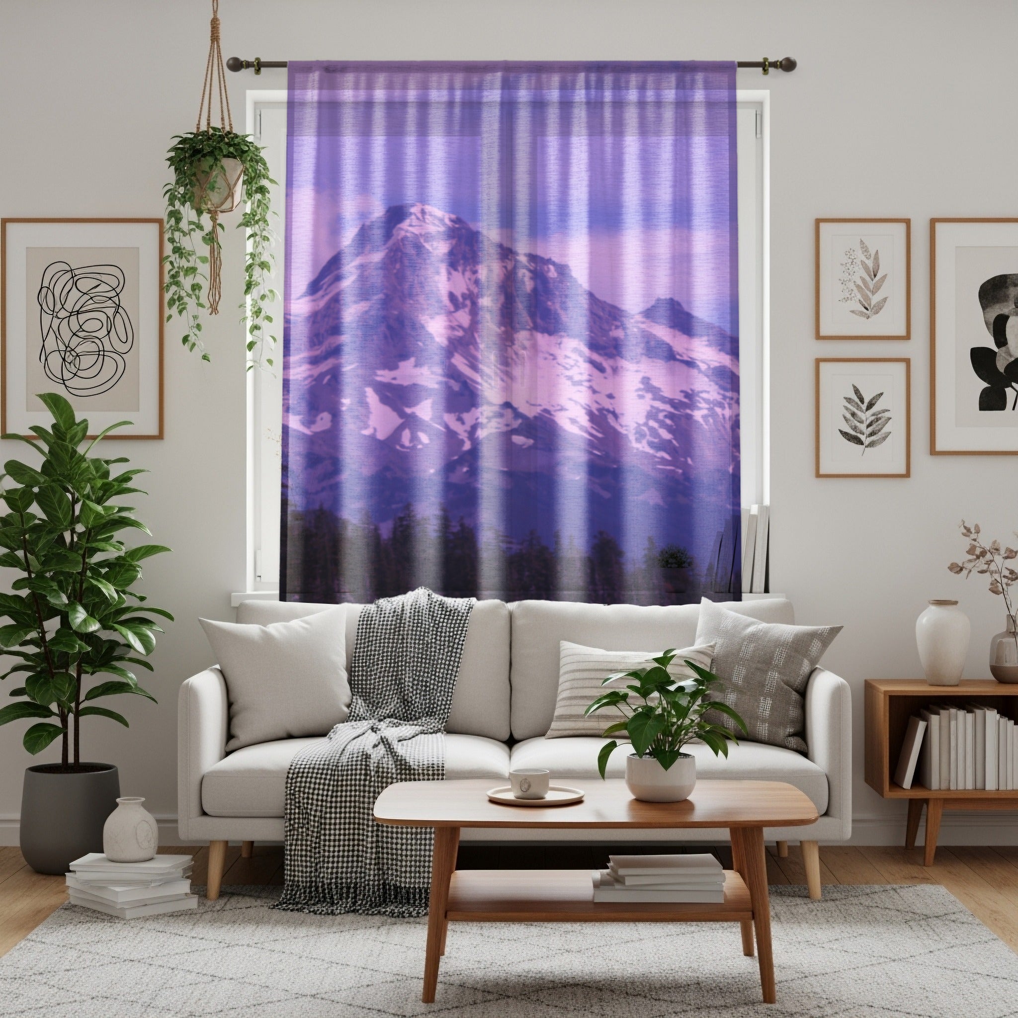 Majestic Purple Mountain Print for Living Room Curtains