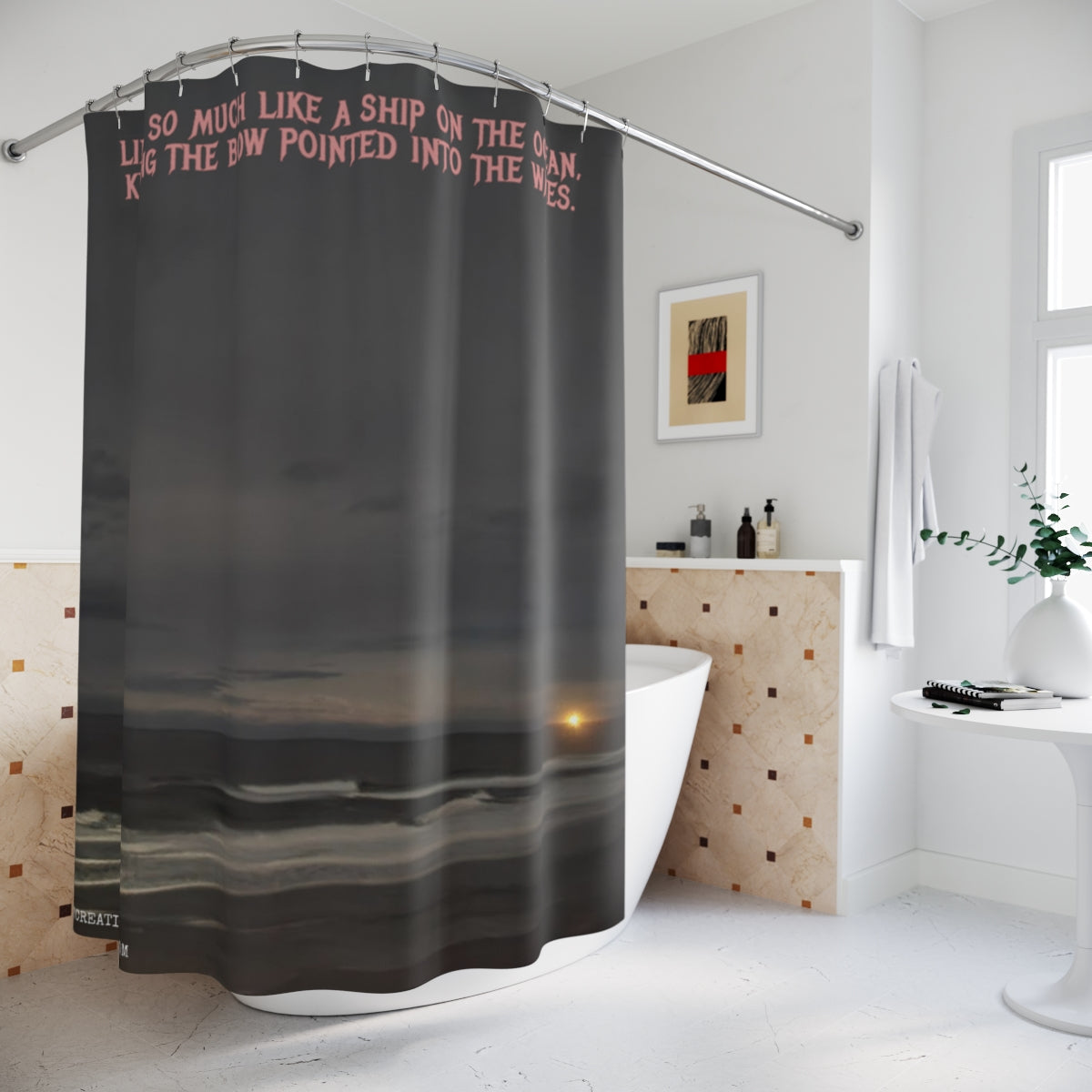 Dark Ocean Scene with Text Shower Curtain Decor